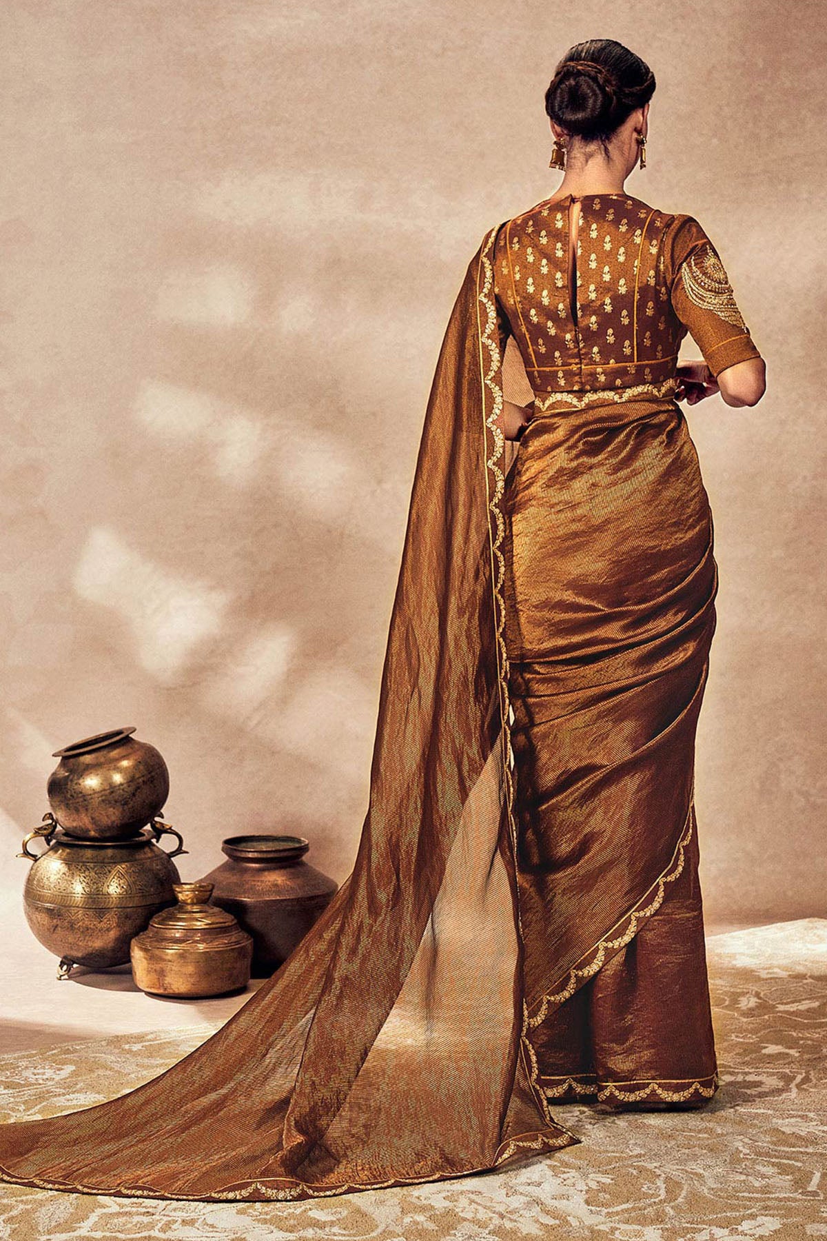 Brown Madakal Tissue Saree