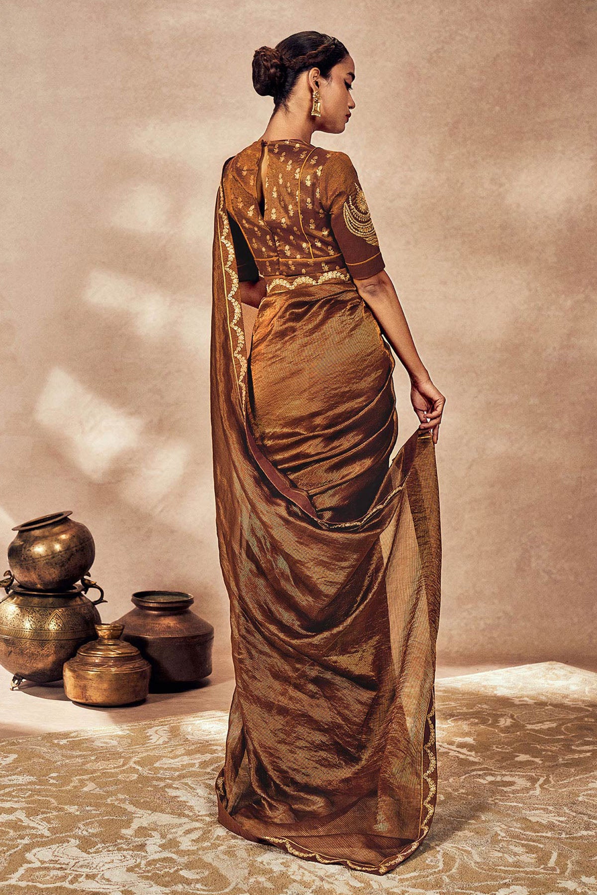 Brown Madakal Tissue Saree