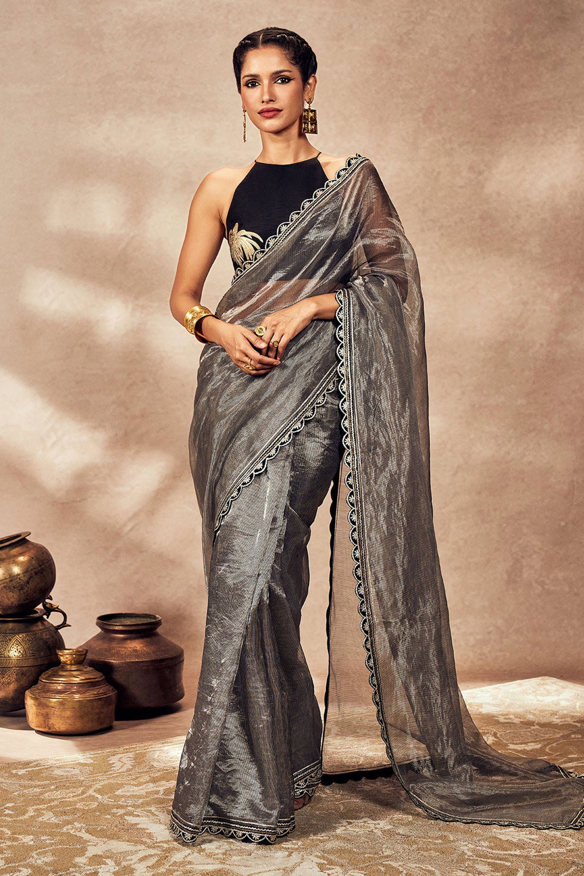 Black Striped Zari Saree