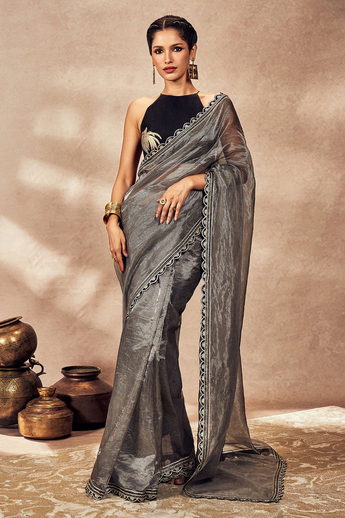 Black Striped Zari Saree