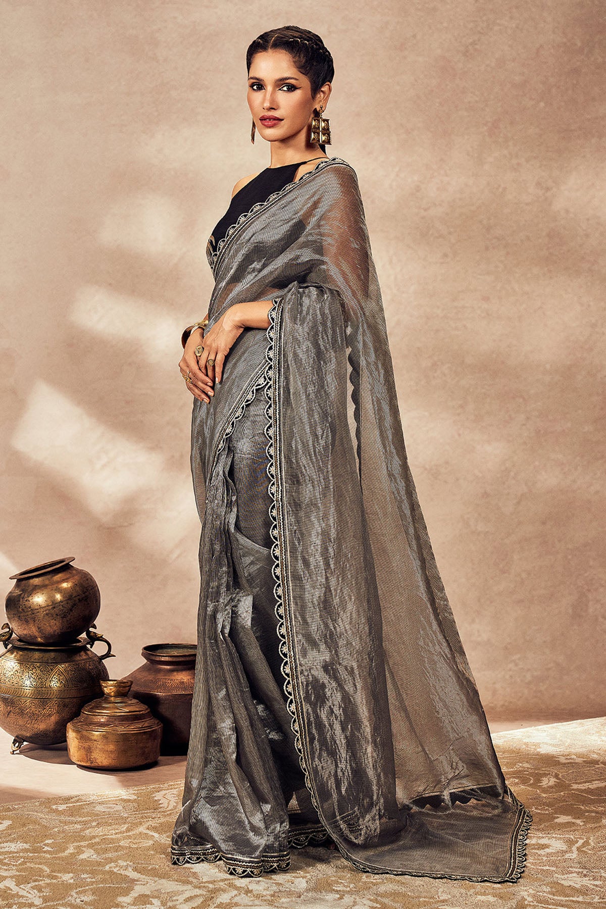 Black Striped Zari Saree