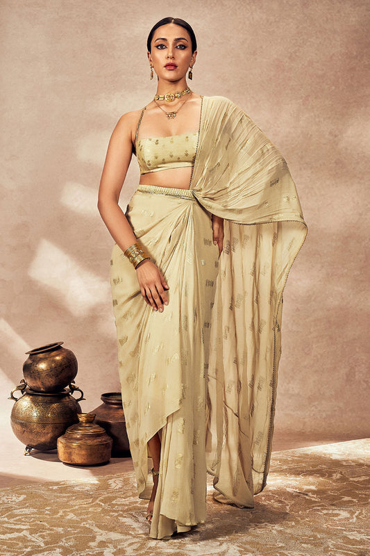 Beige Timber Tribe Drape Saree