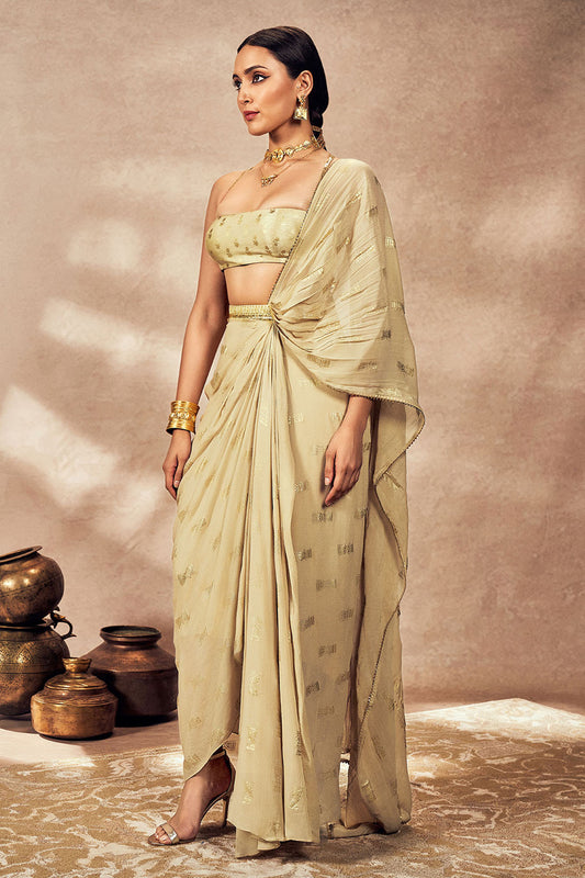 Beige Timber Tribe Drape Saree