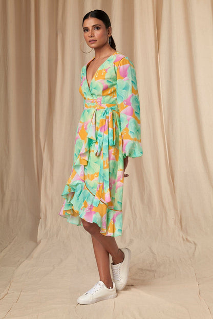 Aquamarine Bloomerang Wrap Dress