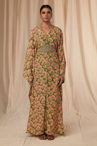 Sap Green Little Graden Kaftan Dress With Belt