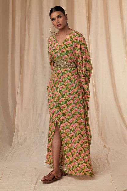 Sap Green Little Graden Kaftan Dress With Belt