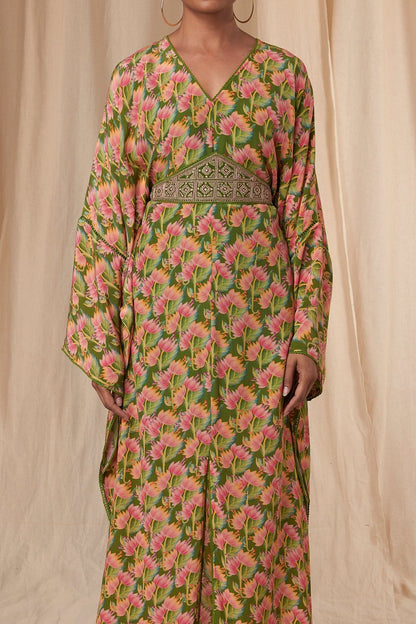 Sap Green Little Graden Kaftan Dress With Belt