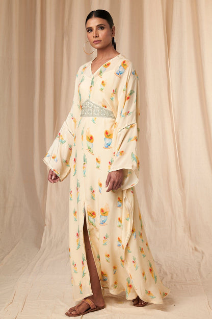 Ivory Rock N Roll Kaftan Dress with Belt