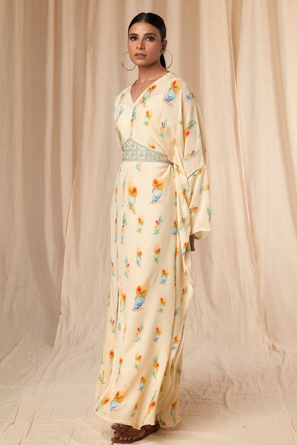 Ivory Rock N Roll Kaftan Dress with Belt