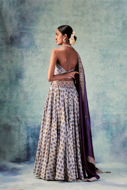 Grey Printed Lehenga Set