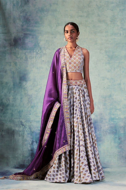 Grey Printed Lehenga Set