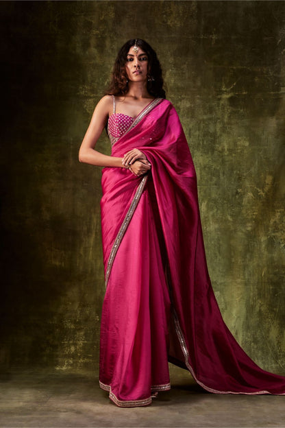 Rani Pink Saree With Blouse