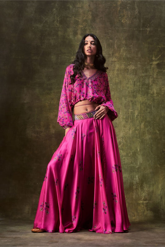 Pink Printed Top Paired With Skirt