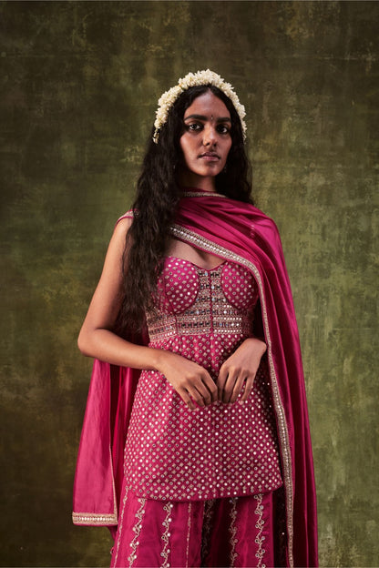 Rani Pink Kurti With Sharara & Dupatta