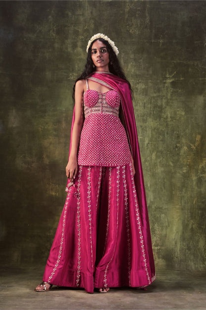 Rani Pink Kurti With Sharara & Dupatta