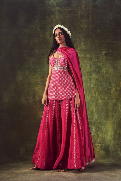 Rani Pink Kurti With Sharara & Dupatta