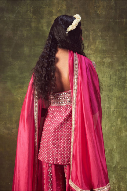 Rani Pink Kurti With Sharara & Dupatta