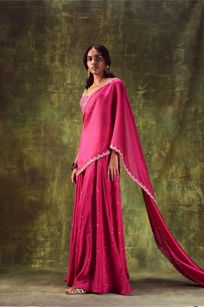 Rani Pink Sharara Paired With Bralette & Dupatta