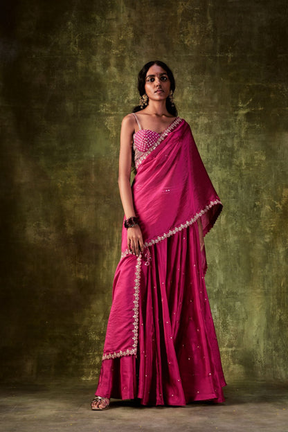 Rani Pink Sharara Paired With Bralette & Dupatta