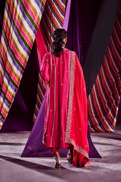 Rani Pink Kurta With Pants & Dupatta