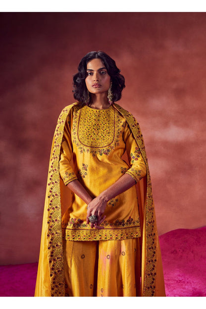 Yellow Short Kurti With Sharara & Dupatta