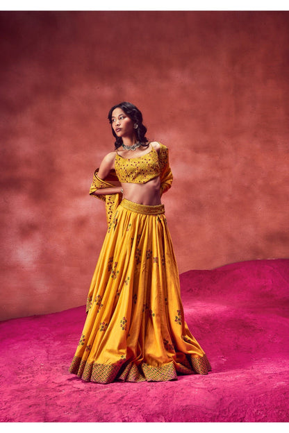 Yellow Printed Lehenga With Top & Dupatta