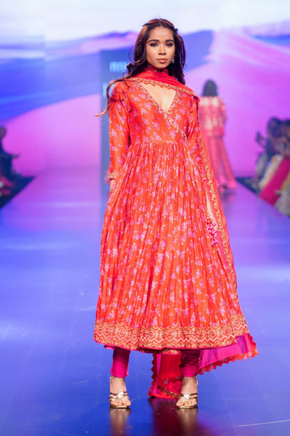 Surkh Laal Floral Anarkali Paired With Dupatta & Churidar