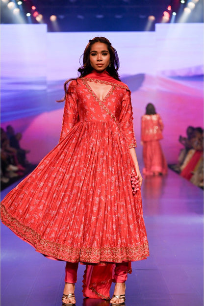 Surkh Laal Floral Anarkali Paired With Dupatta & Churidar