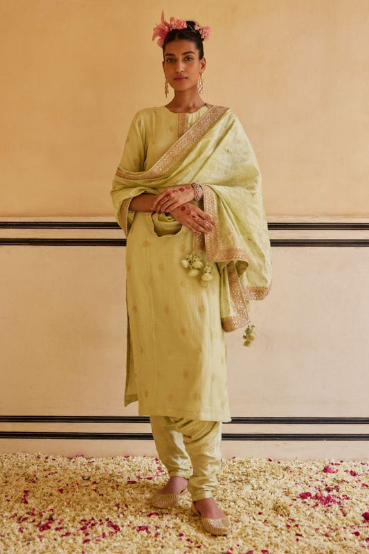 Mint Kurta Paired With Pants & Dupatta