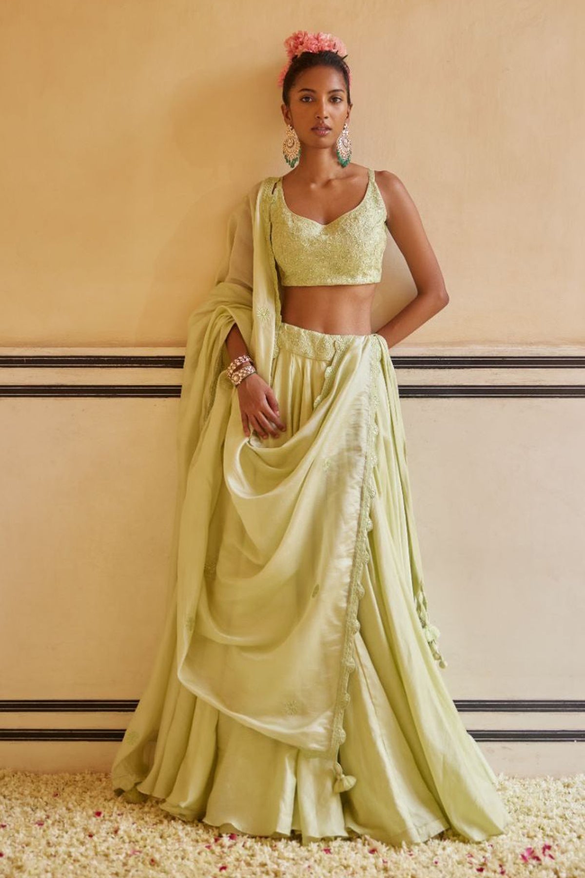 Mint Lehenga Paired With Blouse & Dupatta