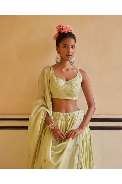 Mint Lehenga Paired With Blouse & Dupatta