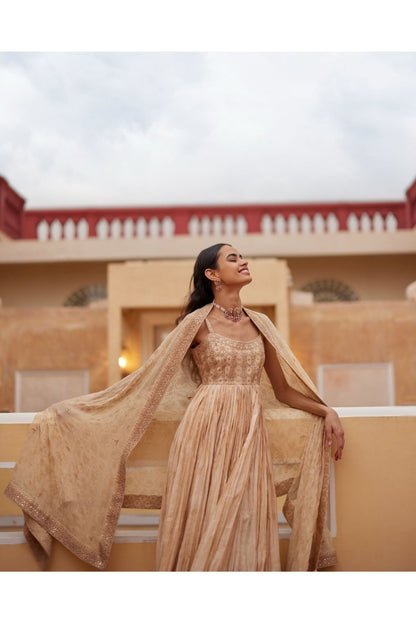 Buttercup Strappy Anarkali Paired With Gharara & Dupatta