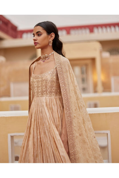 Buttercup Strappy Anarkali Paired With Gharara & Dupatta