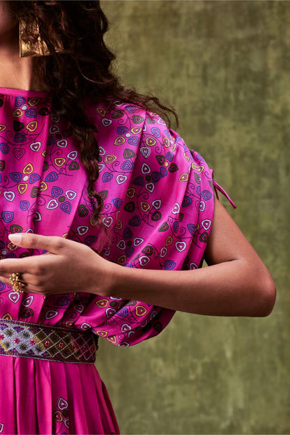 Pink Printed Waistbelt Dress