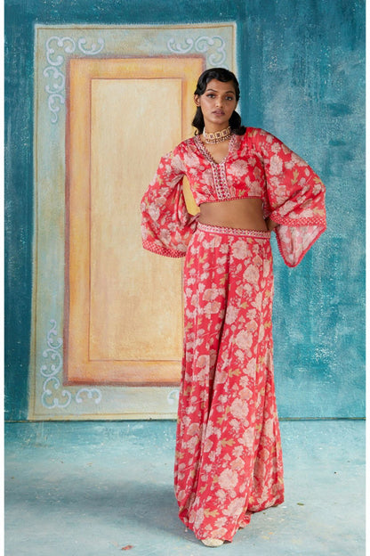 Red Printed Pant Set