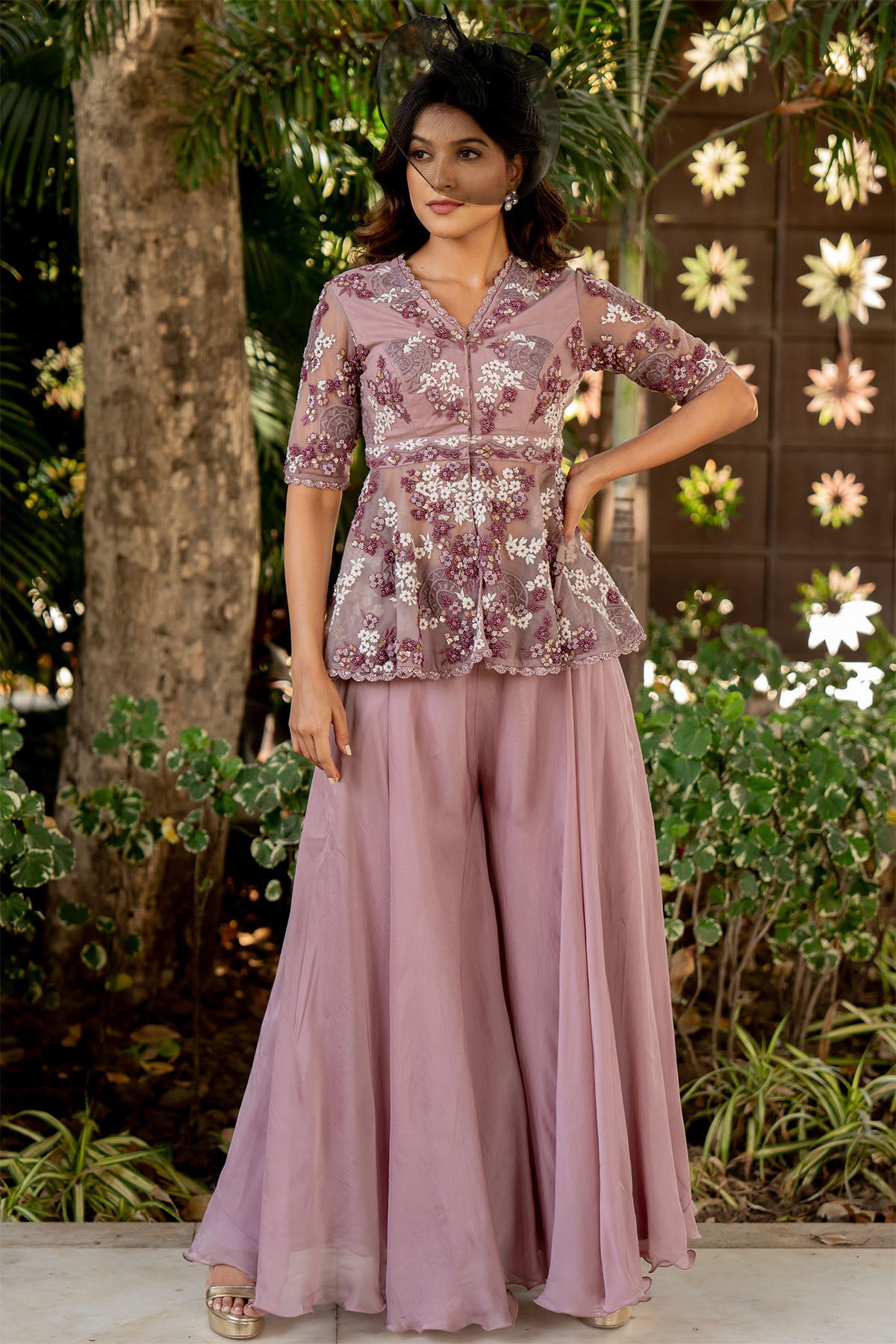 organza sharara worn with a net peplum