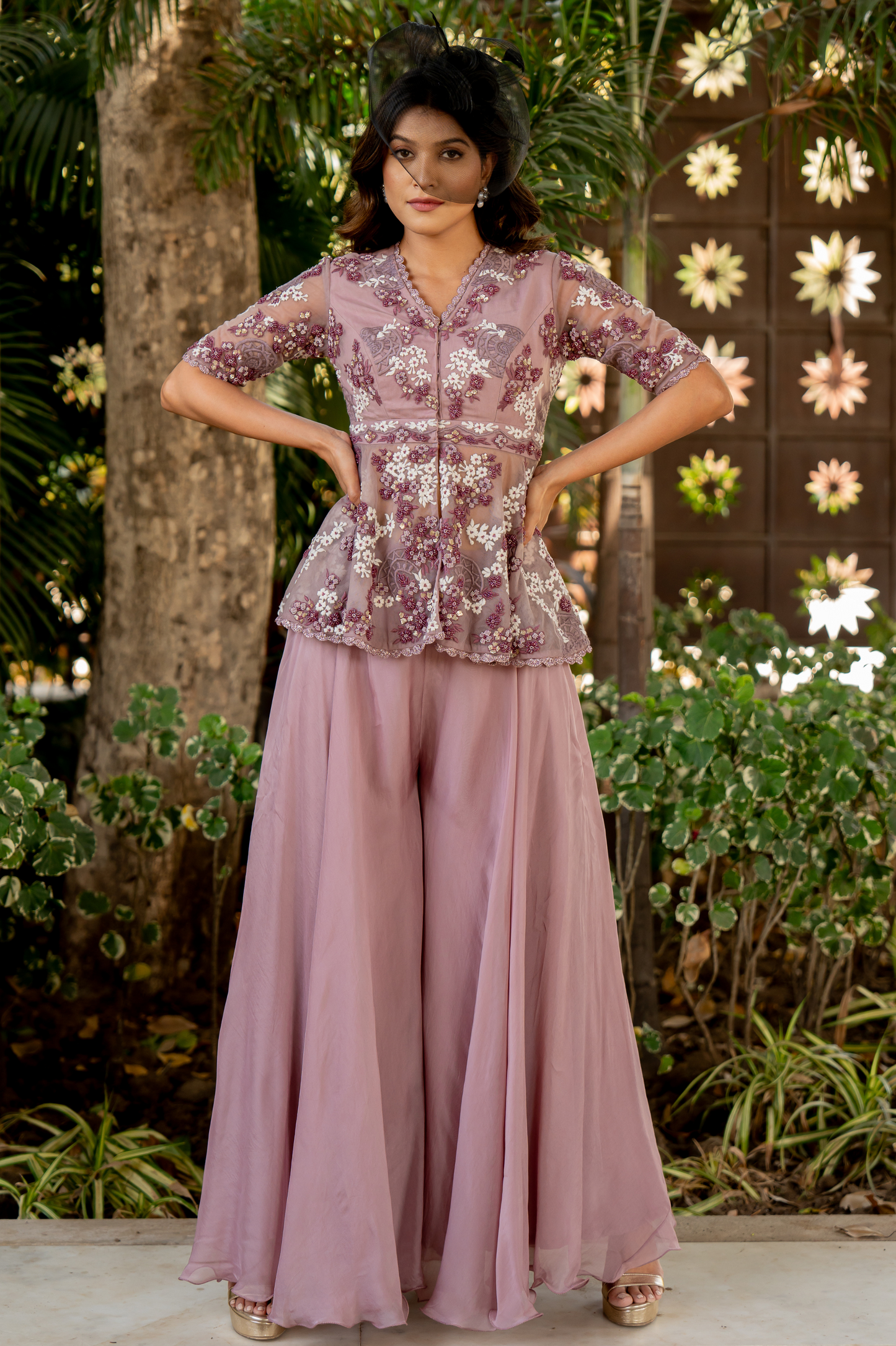 organza sharara worn with a net peplum