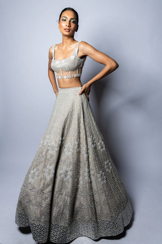 Valentine Silver Foil Lehenga Set.