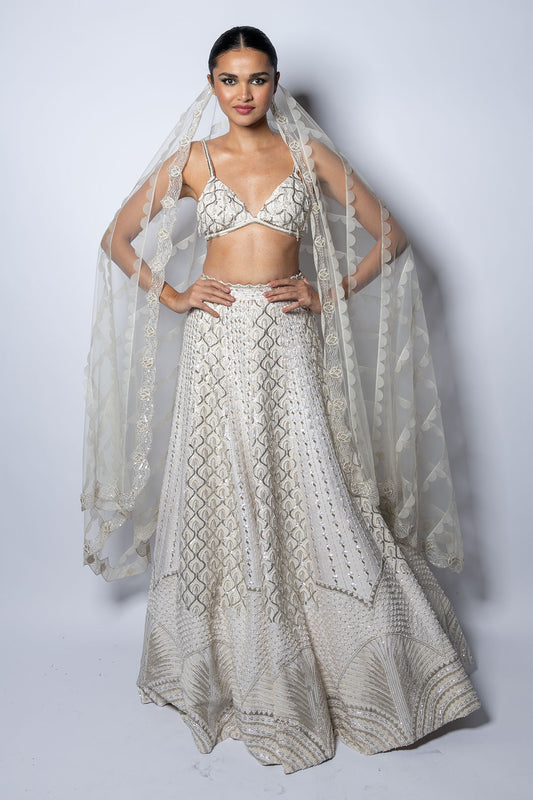 Argent White Princess Taril  Lehenga Set