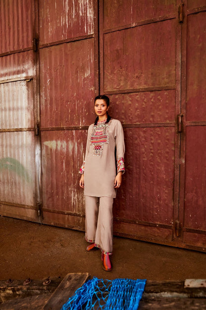 Grey Embroidered Kurta Set