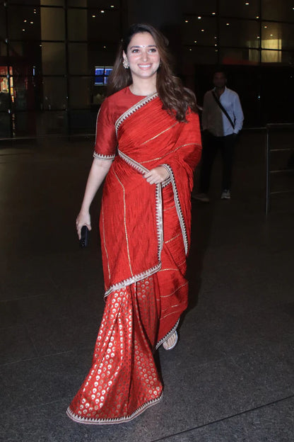 Red Crushed Honeycomb Saree