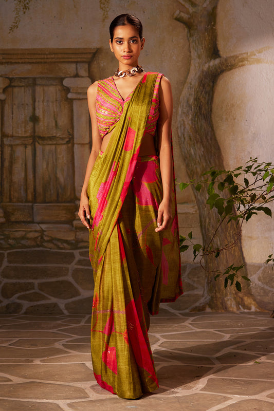 OLIVE PREDRAPPED SAREE