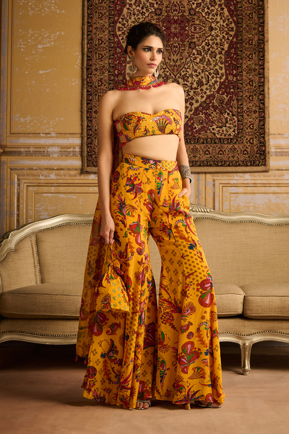 Yellow highlighted blouse and Gharara set