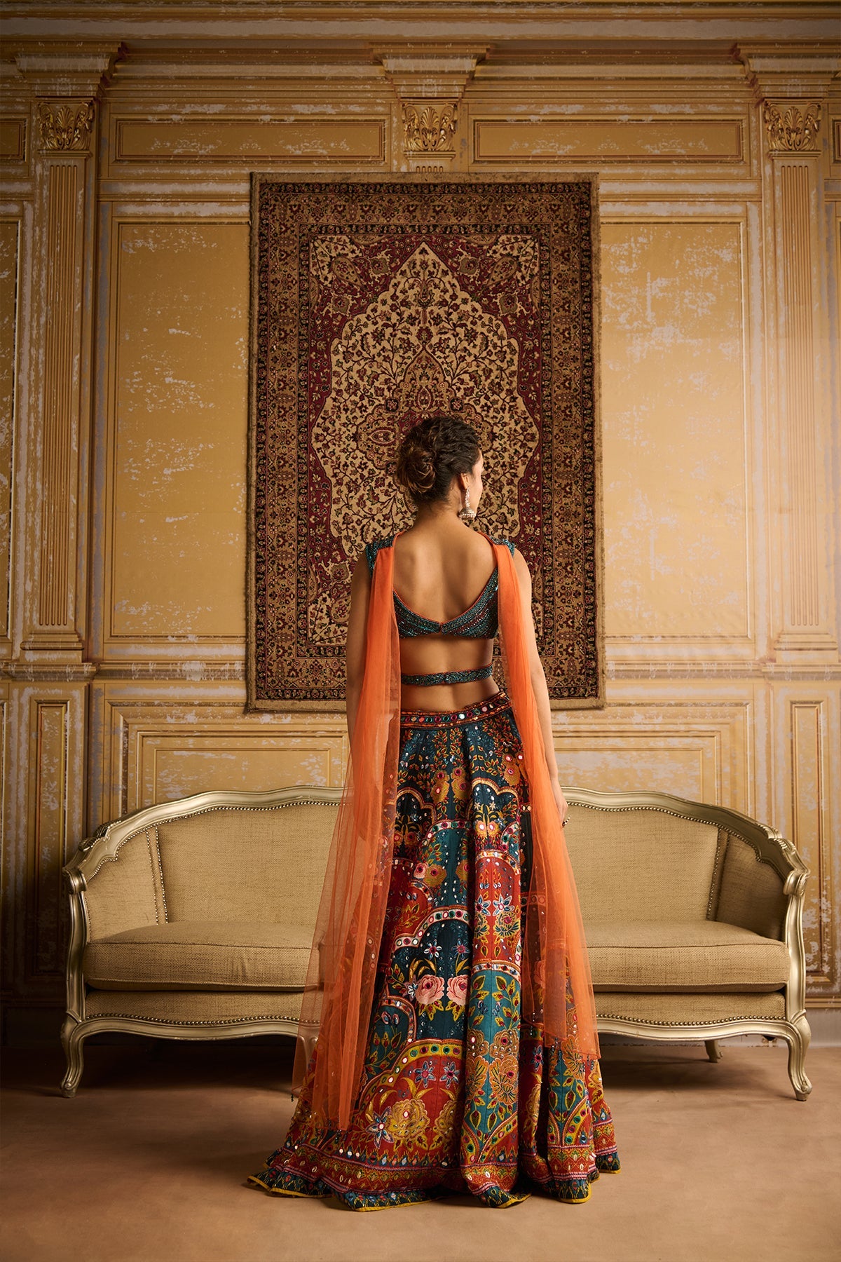 Teal embroidered  blouse and Lehenga set