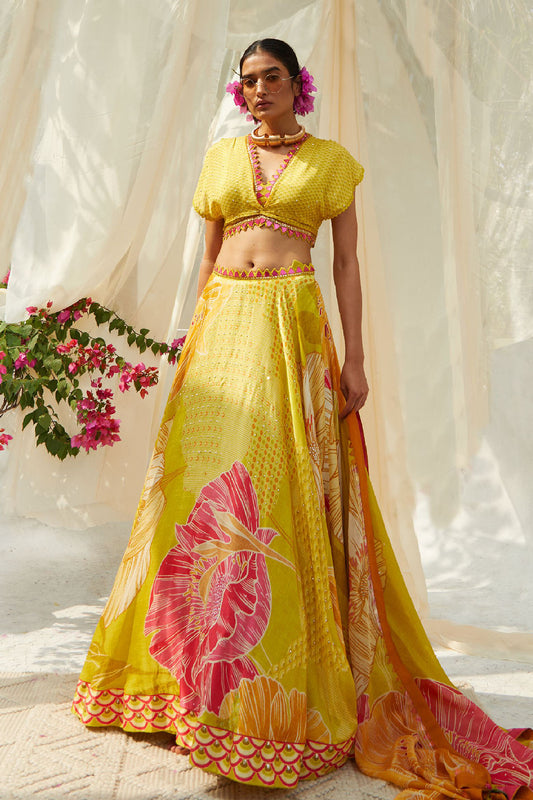 YELLOW KNOTTED LEHENGA