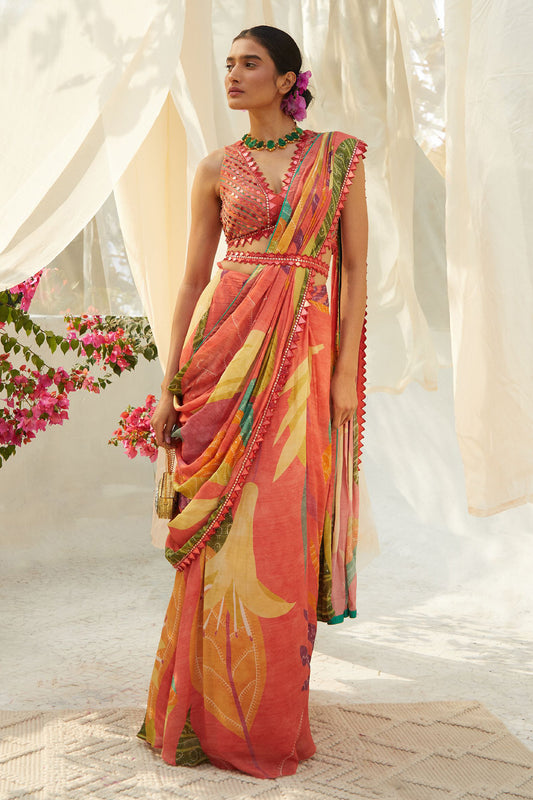 PEACH PREDRAPPED SAREE