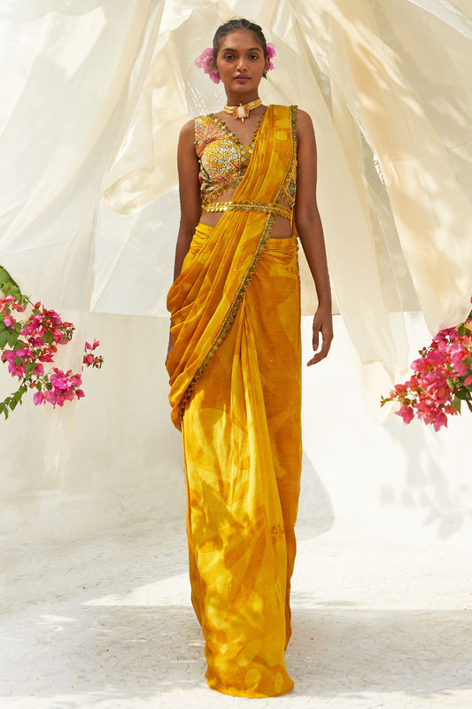 YELLOW PREDRAPPED SAREE