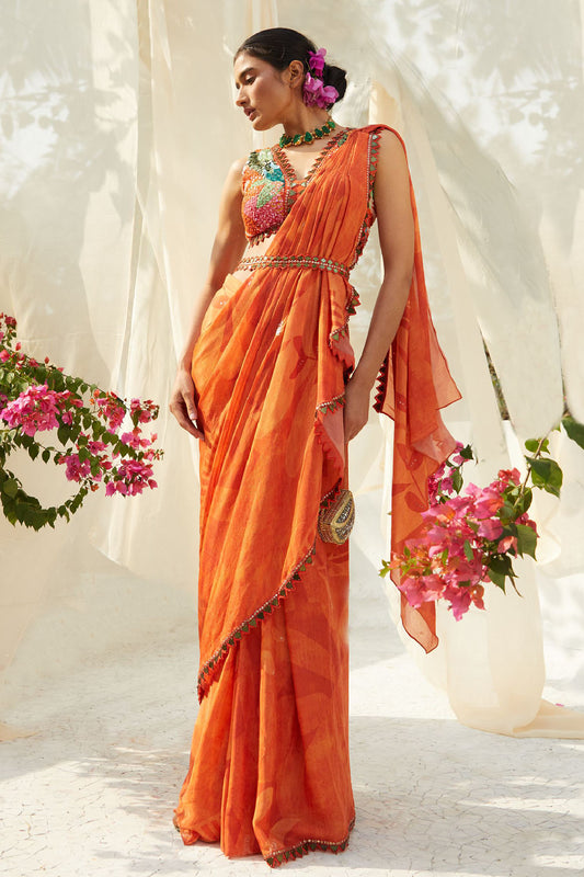 RUST PREDRAPPED SAREE